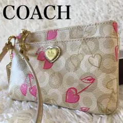 COACH コーチ ポーチ ウェイバリー ハーツ ハート ピンク ベージュ 美品