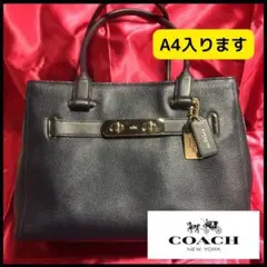 COACHコーチ レザーハンドバッグ ネイビー