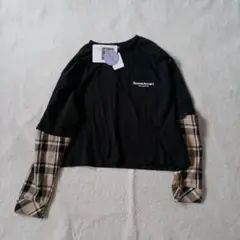 新品　ブラック チェック柄 Tシャツ L　長袖　カットソー