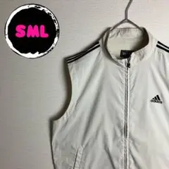 ナイロンベスト adidas アイボリー 古着コーデ ロゴ ワントーン レトロ
