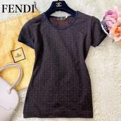 極美品◆フェンディ ズッカ柄 半袖 カットソー Tシャツ ストレッチ◎ ブラウン