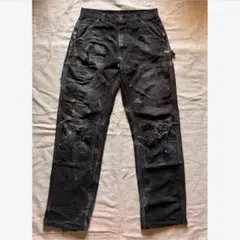 【雰囲気抜群】Carhartt ダブルニー USA製 ブラック フェード ボロ