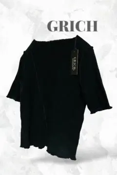 タグ付き新品 GRICH 半袖メロウリブトップス M ブラック ボートネック