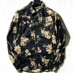 ハイダウェイニコル★ビッグ花柄 シアー&ストライプ長袖ウエスタンシャツ 黒 48