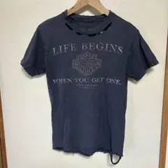 ハーレーダビッドソン Tシャツ 鬼フェード ボロ ブラック