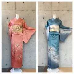 正絹 訪問着 一部刺繍 サーモンピンク 袷