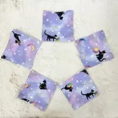 紫色の黒猫ガーゼタオル5枚セット