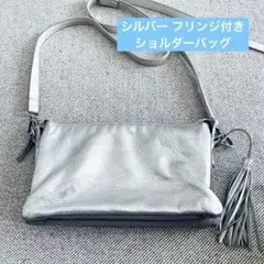 【収納力大】シルバー フリンジ付きショルダーバッグ