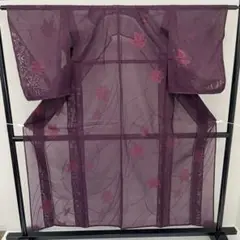 夏着物 紗 お召 小豆色 正絹 着付け 和装 i-3410