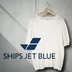 SHIPS JET BLUE ホワイト/白 半袖クルーネックカットソー リネン