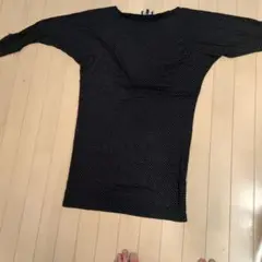 agnès b. 黒ドット柄長袖ミニワンピース T2