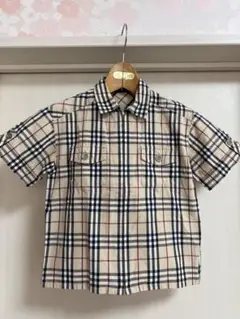 バーバリー☆キッズ、ジッパー付き半袖シャツ、チェック、サイズ１１０