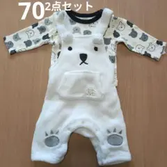 クマ耳付きオーバーオール　長袖2点セット70