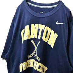 ナイキ カントンウーマンホッケー デカロゴ Tシャツ ネイビー紺色 L 古着
