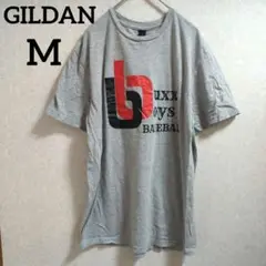 GILDAN【M】グレー 半袖Tシャツ ロゴプリント 野球 応援Tシャツ 灰色