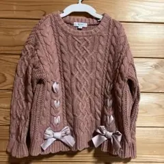 エニファム　ピンク ケーブル編み セーター リボン付き