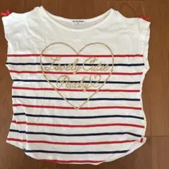 ストライプ柄ハートプリントノースリーブTシャツ 120