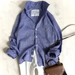 美品＊フランクアンドアイリーン BARRY リネンシャツ 麻100% ブルー S