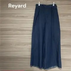Reyard 【M】ダークブルー ワイドパンツ　裾フリンジ　綿混　カジュアル