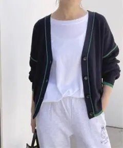 spicku0026span 片畦ラインVネックカーディガン