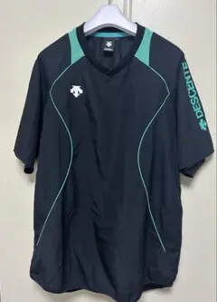 デサント DESCENTE ナイロン半袖 Tシャツ　L 黒xグリーン　男女兼用