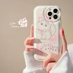 iPhoneケース　ねこ　猫　ピンク　iPhone15　リボン　ソフト　ソフト