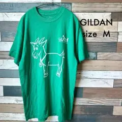 【古着】【GILDAN】 グリーン Tシャツ Mサイズ 山羊デザイン