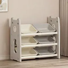 おもちゃ収納ラック 3 段 棚なし｜スリム グレー + ホワイト 多用途対応