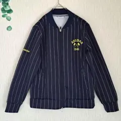 【adidas】アディダス ストライプジャケット 紺Lロゴ刺繍