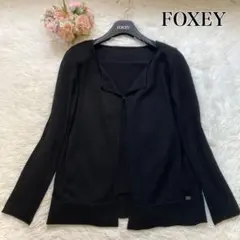 良品⭐️フォクシーニューヨーク 長袖カーディガン ストレッチ ロゴ 黒 38