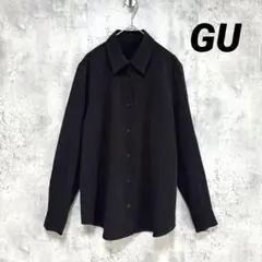 【GU】薄手 ブラックシャツ 長袖 S シンプル無地 ツルツル生地 涼しい