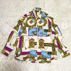 【美品】スカーフ バロック 総柄 シャツ 派手 ポリシャツ