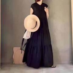 ティアード ロングワンピース マキシ丈　体型カバー モテコーデ ボリューム