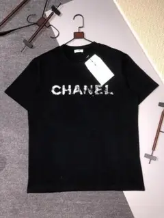 極美品 CHANEL ブラック ロゴプリント Tシャツ L 即日発送