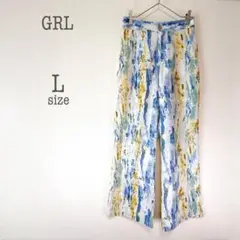 a2495【グレイル】ジョーゼットペイント柄ワイドパンツ L 夏カラー