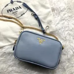 高級品✨ PRADA カメラバッグ 水色 サフィアーノ 斜め掛け◎ 2way