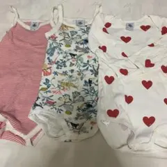 ロンパースセット 3点 赤白ストライプ 花柄 ハート柄