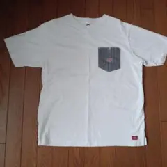 DickiesメンズLストライプポケット付きホワイトTシャツ