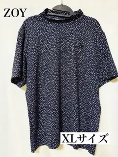【ZOY 】ネイビー柄 モックネック XLサイズ 半袖シャツ