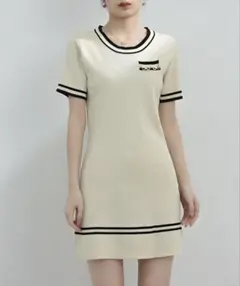 バイカラーニットワンピース