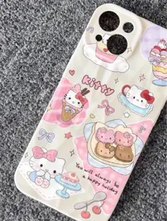 iPhone13 ハローキティ ソフトケース クリーム色