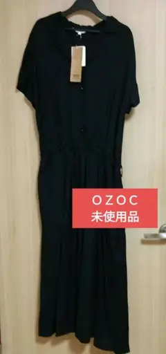 OZOC ブラック 半袖シャツワンピース L