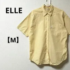 ELLE【M】半袖シャツ　ストライプ　ボタン　イエロー　コットン　シンプス　夏
