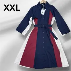 クラシック レトロ シャツワンピース ステンカラー トリコロール XXL