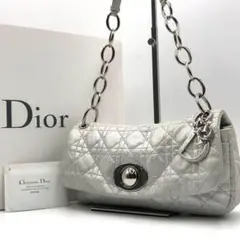 美品 Dior カナージュ チェーン バッグ レザー シルバー 箱 カード付き