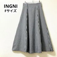 INGNIギンガムチェック フレアスカート リボン　フリーサイズ　イング　黒白