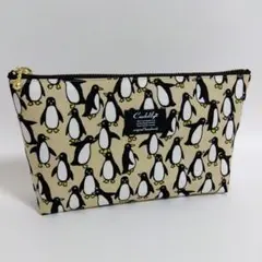 ❁マチ付きファスナーポーチ❁　mini　mini　ペンギン　化粧ポーチ　ベージュ