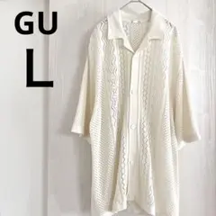 GU ウォッシャブルメッシュニットシャツ L OFF WHITE オフホワイト