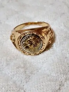 ライオン　指輪　中古　カレッジリング　メッキ