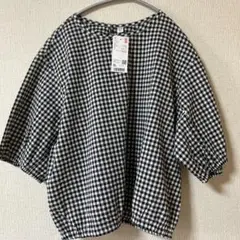 UNIQLO ブラック チェック柄 半袖ブラウス 新品未使用 タグ付 XL
